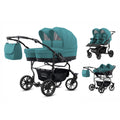 Carucior pentru gemeni 3 in 1 Mikado Goldstar GS-30 Verde petrol/Cadru negru/Roti negre