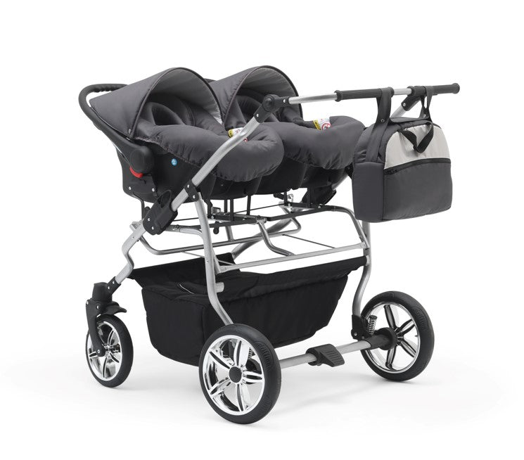 Carucior pentru gemeni Nativo Gemini 3 in 1 Maro-Bej/Gold latime 87 cm reversibil carucior-gemeni