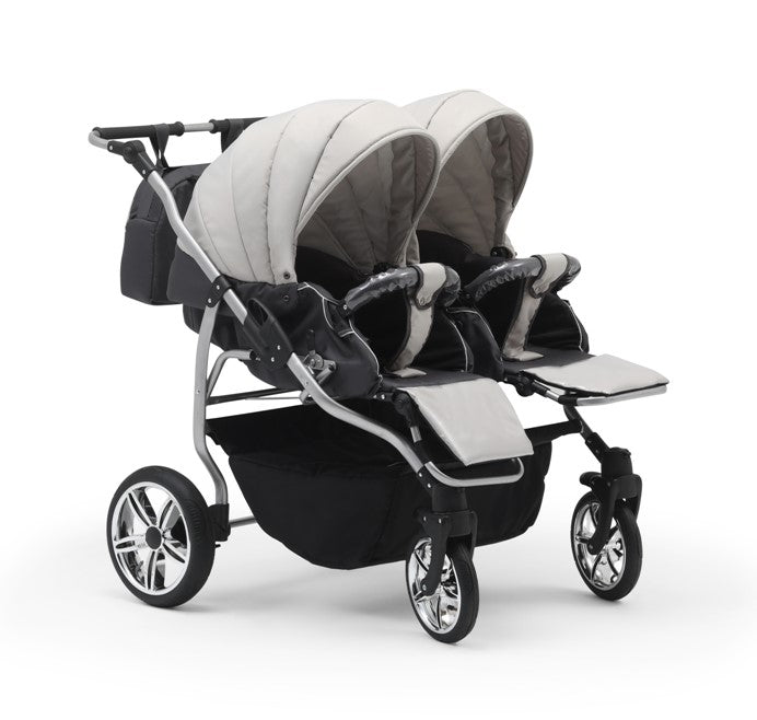 Carucior pentru gemeni Nativo Gemini 3 in 1 Bej-Grafit/Gold latime 87 cm reversibil carucior-gemeni