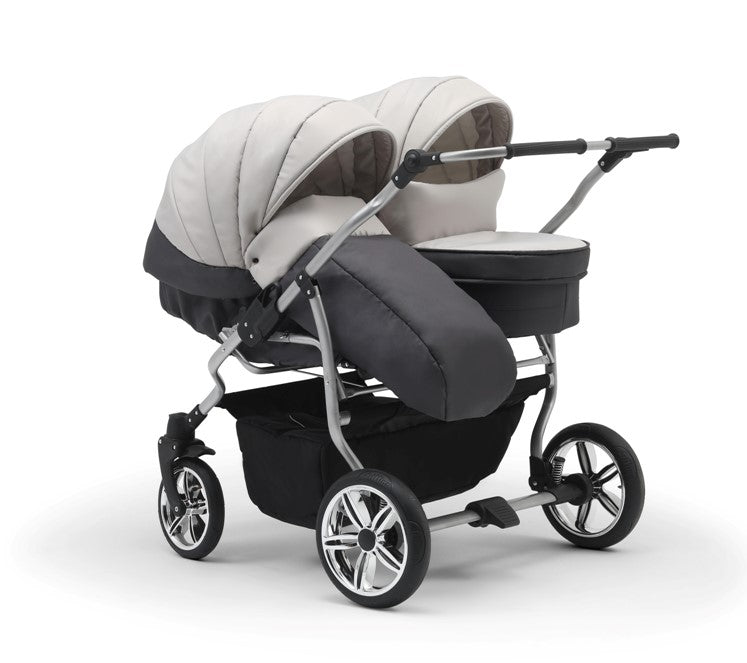 Carucior pentru gemeni Nativo Gemini 3 in 1 Bej-Grafit/Gold latime 87 cm reversibil carucior-gemeni